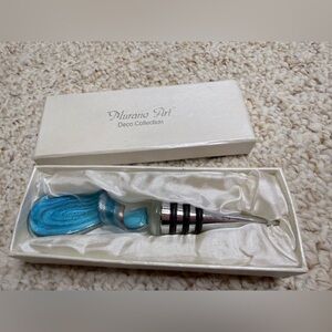Murano Art Deco Collection Box in Cream and Brown Glass Wine Stopper